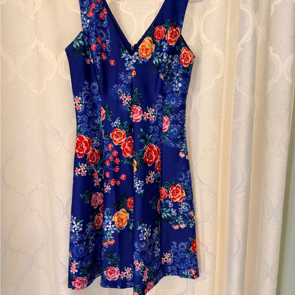 Floral Blue Sleeveless Dress